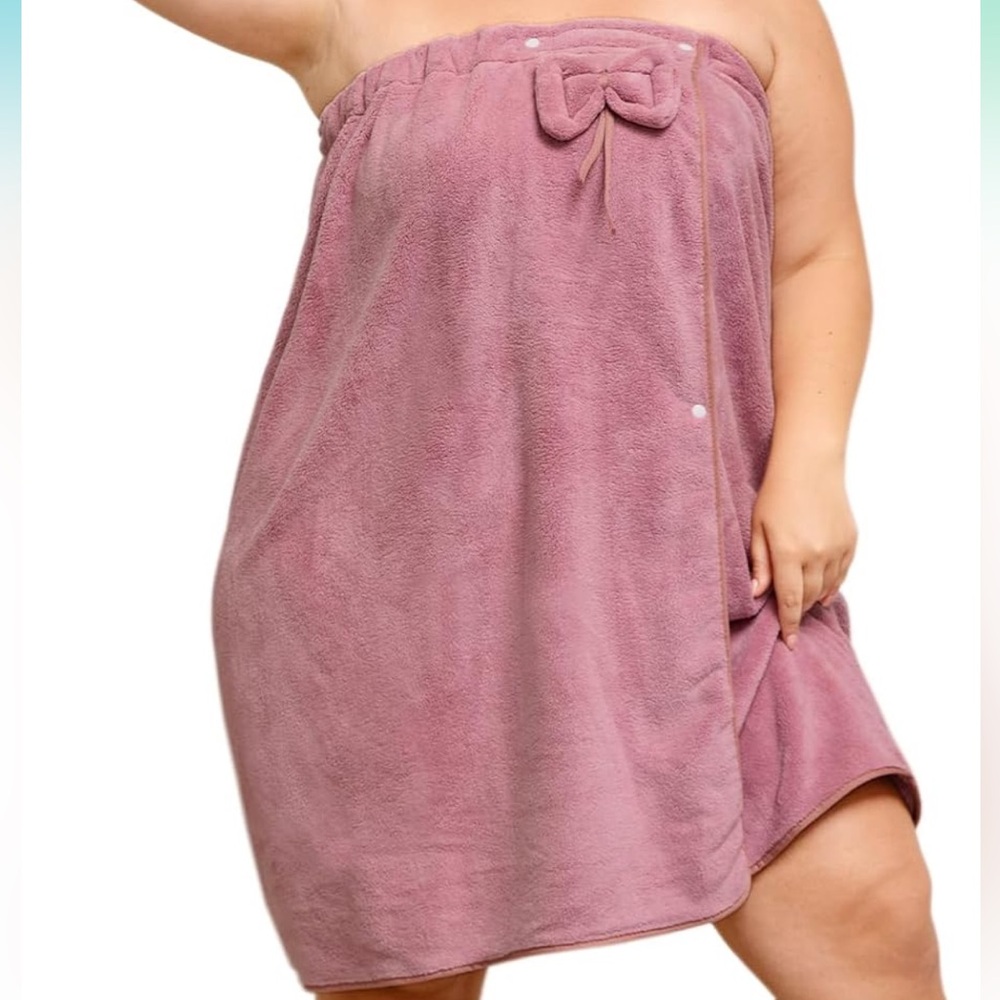 Plush Pink Towel Wrap with Bow